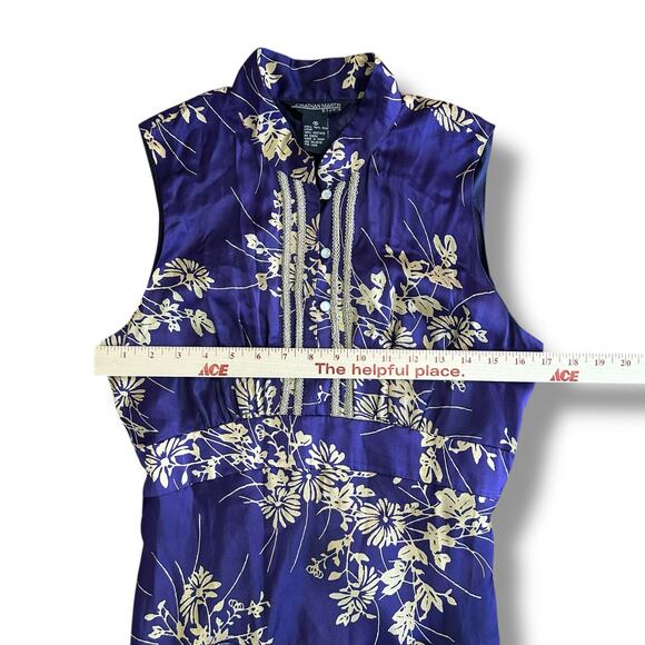 Jonathan Martin Studio 100% Silk Purple Gold Floral Embroidered Midi Dress Sz 8 - Picture 3 of 11